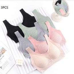 3pcs Latex Bra Seamless Bras for Women Underwear BH Push Up Bralette with Pad Vest Top Bra Push Up Bra Padding Sleep Tops 211217