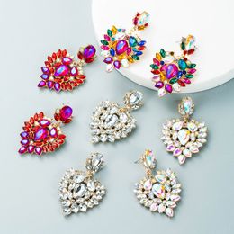 Elegant Multi Color Crystal Dangle Earrings Trendy Colorful Rhinestone Heart Shaped Pendant Earrings Girls Ear Jewelry