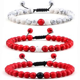 Tennis Charm 6mm Beaded Stones Bracelet Red Turquoises Men's White Bracelets&Bangles Woven Rope Adjustable Jewelry For Women Pulseras