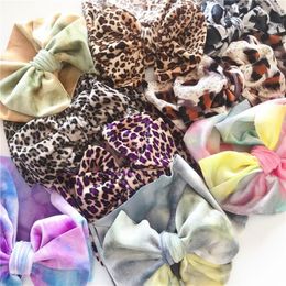 2022 Kids Tie-dyed Hairbands Leopard Printed Big Bow Headbands Soft Elastic Colourful Hair Bands Girls Cute Headdress Baby Accessories