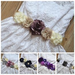 Glitter Sequins Bowknot Women Belts Hand Sewning Beads Flower Sash Maternity Waistband DIY Dress Decoration Photography Props