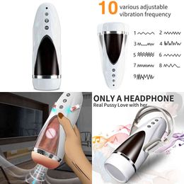 NXY Sex Masturbators Automatic Male Masturbator Cup with 10 Vibrating & Tongue Licking Motions 3d Realistic Vaginal Texture Oral Toys for Men 220127