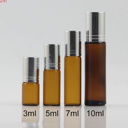 3ml 5ml 7ml 10ml Empty Brown Glass Roll on Bottle Perfume Massage Essence Oil Packaging Cosmetic Roller Container Free Shippinggood qty