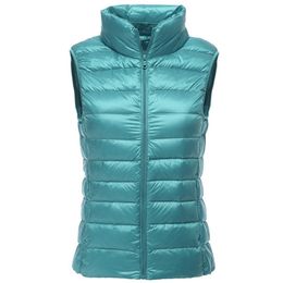 Packable Ultra-light Sleeveless Women's Winter Down Jacket White Duck Feather Warm Waistcoat Vest Outerwear Coats for Woman 211008