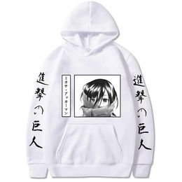Harajuku Cartoon Attack On Titan Kawaii Mikasa Ackerman Hoodies Men Funny Manga Shingeki No Kyojin Graphic Oversized Sweatshirt G1019