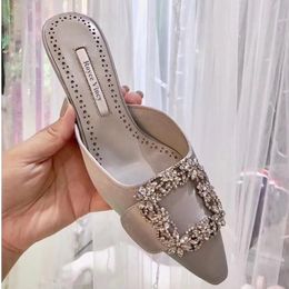 Sandals Elegant Summer Shoes Woman Pointed Toe High Heels Jewel Buckle Wedding Slip-On Thin Evening Stiletto