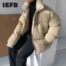 IEFB Men's Fashion Autumn Winter Jacket Men Solid Loose Casual Thicken Stand Collar High Street Cotton Coat Male 9A478 211206