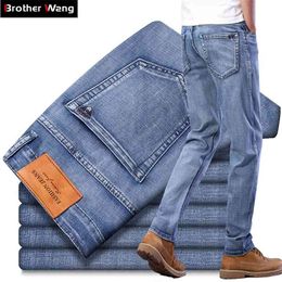 Summer Men's Light Blue Thin Jeans High Quality Advanced Stretch Regular Fit Denim Trousers Male Brand Grey Pants 210723