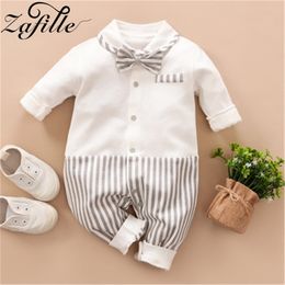 ZAFILLE Gentleman Newborn Male With Necktie Romper For Boy Clothes Baby Winter Jumpsuit 210309