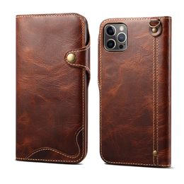 Luxury Genuine Leather Cell Phone Cases for iPhone 11 12 13 14 15 Pro Max Samsung S20 Note 10 Vintage Cowhide Wallet Protector Cover