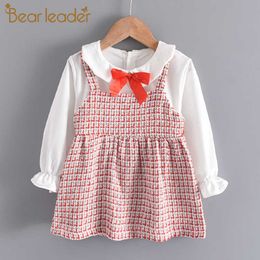 Bear Leader Girls Dresses Fashion Autumn Kids Elegant Bowtie Dress Sweet Clothes Casual born Outfits 210708