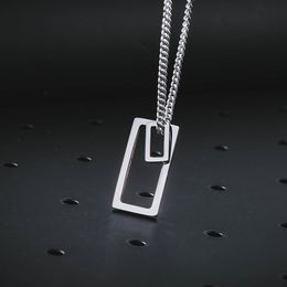 Popular Men Pendant Necklace,Interlocking Square Male Pendants Stainless Steel Modern Trendy Geometric Necklaces Hipster Jewelry