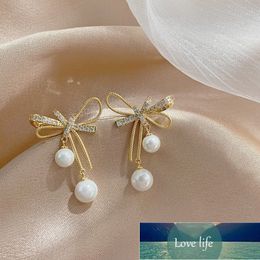 New Arrival Pearl Bowknot Dangle Earrings For Women Rhinestone Flower Korean Style Earrings Girl Temperament Jewelry Gifts Factory price expert design Quality