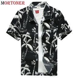 Black Hawaiian Shirt Men Fashion Palm Tree Print Tropical Aloha Shirts Mens Casual Quick Dry Beach Wear Clothing Chemise 210809
