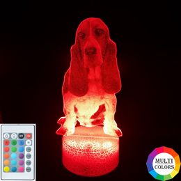 basset hounds UK - Baby Night Light Pet Dog 3D Picture Lamp LED Basset Hound Nightlight Kids Birthday Gift Bedroom Home Party Atmosphere Decoration