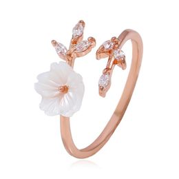Wedding Rings Thin Baguette Engagement Handmade Fashion Rose Gold Beautiful Temperament Zircon Branches Leaves Shell Flowers Ring Y611