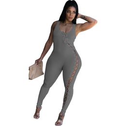 Hollow Out Jumpsuits Women Trendy Sexy Net Plaid Hole Skinny Elastic Club Streetwear Solid Rompers Female Outfits 210525
