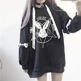 Paris Girl Harajuku Print Lace Up Women Fleeces Hoodies Gothic Punk Oversize Velvet Hooded Sweatshirt Pullover Streetwear LJ200815