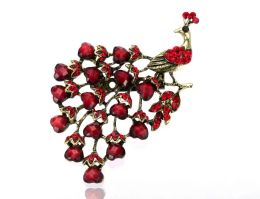 Pins, Brooches Vintage Peacock Party Brooch Bronze Plated Antique Color Red Rhinestone And Resin Crystal Prom Gift Pins