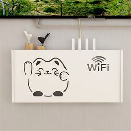 Wifi Router Storage Boxes Home Hanging Decor Cable Power Plug Wire Wall Mounted Shelf Storage Organisers Saving Space Gift 210315