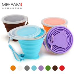 ME.FAM New 270ml Outdoor Silicone Folding Water Cup With Lanyard / Lid Retractable Travel Mini Coffee Cups Portable Gargle Copa 210309