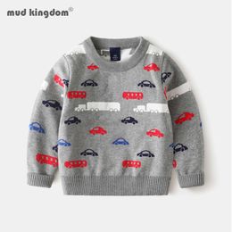 Mudkingdom Boys Sweaters Autumn Winter Long Sleeve Thicken Children Clothing 3-8 Years Cartoon Car Print Clothes 210615
