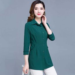 Women Spring Summer Style Blouses Shirts Lady Office Work OL Wear Turn-down Collar Blusas Tops DF2813 210609