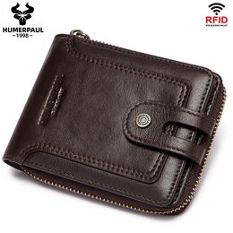 Men's Genuine Leather Purse Rfid Short Multifunction Storage Bag Coin Purse Card Bags High Quality Wallets