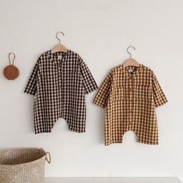 Newborn Baby Girl Boy Clothes New Autumn Long Sleeve Plaid Romper Baby Girl Boy Cotton Soft Jumpsuit Overall Outfits 210317
