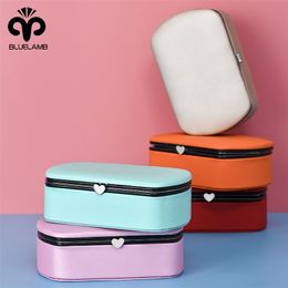 Pu Leather Jewellery Organiser with Mirror for Women Girls Mother Travel Portable Ring Necklace Bangle Jewel Storage Box 211105