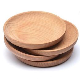 Round Wooden Plate Dish Dessert Biscuits Plate Dish Fruits Platter Dish Tea Server Tray Wood Cup Holder Bowl Pad Tableware Mat SN2435