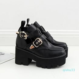 Wholesale-Boots All-match Casual Wedge Ankle Round Head Muffin Thick Bottom Belt Buckle Comfortable Female