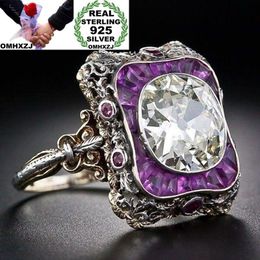 Cluster Rings OMHXZJ Wholesale European Fashion Woman Man Party Wedding Gift White Purple Square Zircon 925 Sterling Silver Ring RR106