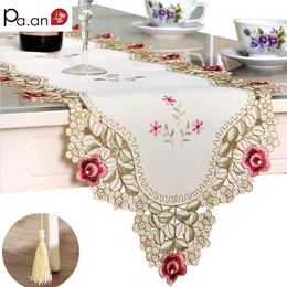 Pastoral Table Runner Embroidered Flower Leaves Hollow Polyester Table Covers Dustproof Table Decor for Home Party Wedding Pa.an Y200421