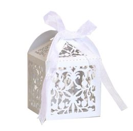 2021 new 100pcs/lot!White/Ivory Lace Butterfly Laser Cut Boxes Wedding Favors/Party Sweet Favor Box &Ribbon included