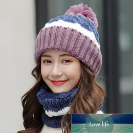 New Brand Winter Hats Women Thick Knit Warm Beanies Hat Bib Female Windproof Cycling Wool Stitching knitting Hedging Caps Sets 2 Factory price expert design Quality