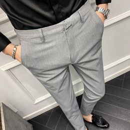Men's Pants 2021 Spring Black Men Dress Suit 40 42 Size Embroidered Pant Light Gray British Trouser Formal Slim