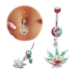 1Pc Maple Leaf Dangle Belly Navel Piercing Button Ring Surgical Steel CZ Crystal Belly Button Ring Woman Body Jewellery Gifts