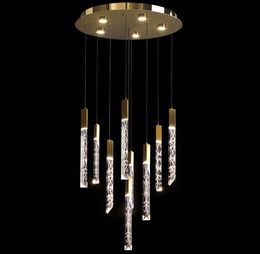 Modern Loft LED Chandelier K9 Crystal Chrome Duplex Stair Chandelier Living Room Hotel Hanging Light Luxury Lamp