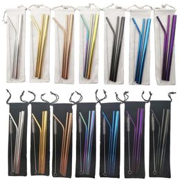 Drinking Straws 5pcs 304 Stainless Steel Environmentally Friendly Reusable Straw Set High-quality With Cleaning Brush And Bag