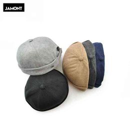 Novelty Fold Skullcap Retro Sailor Cap, Men Women Warm Rolled Cuff Bucket Cap Brimless Hat Adjustable Hook & Loop Bonnet Y21111