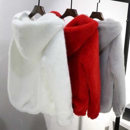 Faux Fur Rabbit imitation fur winter grass mink faux coat ladies artificial hooded soft plus size 2021 women's jacket red 4XL 5xl Y2209