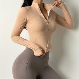 Completi da yoga Giacca con design a mezza zip Donna Allenamento in palestra Jogging Esercizio Push-up Cappotto Abbigliamento da ciclismo Top a maniche lunghe caldo