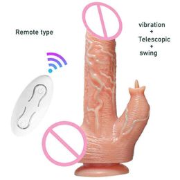 NXY Dildos Dildo Vibrator Female Retractable Swing Tongue Licking Clitoris Vibration Sex Toy Remote Control Masturbator Heating Adult 18 0121