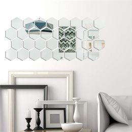 Mirrors 32Pcs Decorative Household Hexagon Shaped Mirror Wall Stickers For Sitting Room Bedroom