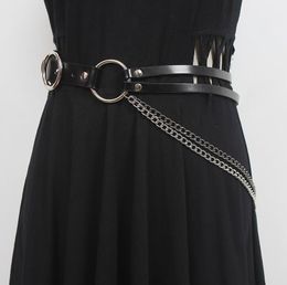 Belts Women's Runway Fashion Black Genuine Leather Chain Cummerbunds Female Dress Corsets Waistband Decoration Wide Belt R1884