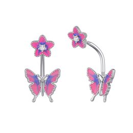 Oil Droplet Butterfly Belly Button Rings 316L Stainless Steel Butterflys Navel Barbell For Women