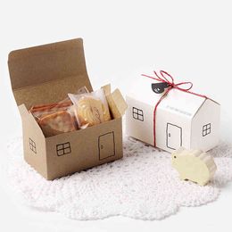 20Sets House Shape Paper Gift Boxes White Kraft Party Favour Box Gift Package Wedding Candy Box Bag Set String Gift Tag Included H1231