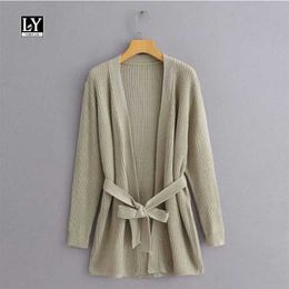 LY VAREY LIN Autumn Winter Women Loose Sweater Cardigan Japanese Style Long Sleeve Open Stitch Lace Up Soft Outerwear 210526