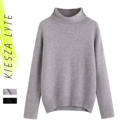 Women Woollen sweater turn down collar loose long sleeve pullover knitwear autumn outfit 210608
